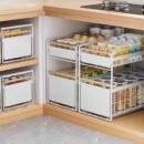 Kitchen under-sink storage rack, multi-functional spice bowl and plate pull-out storage rack, cabinet pull-out basket, and tiered rack.